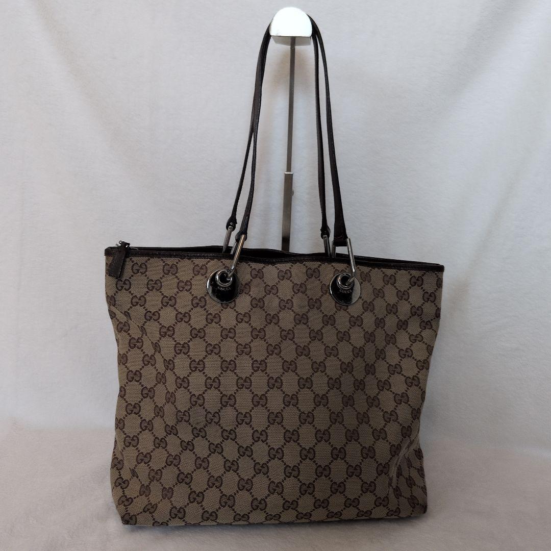GUCCI グッチ　GGキャンバス ブラウン トートバッグ　キャンバス　レザー