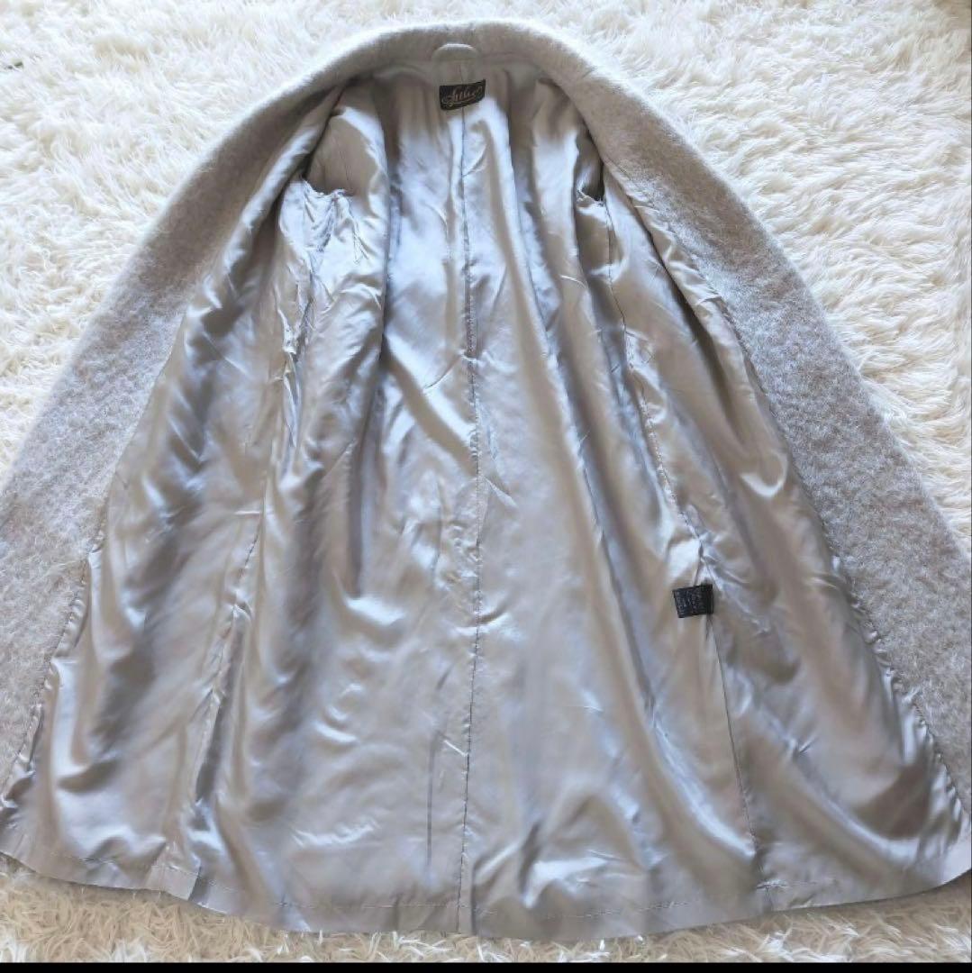 新品同様値引OKウールモヘヤシャギーベルテッドコート Fアイスグレーホワイト