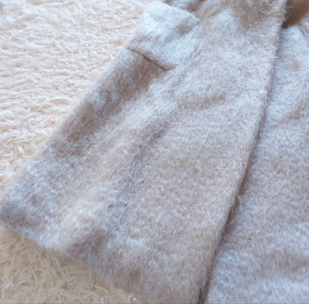 新品同様値引OKウールモヘヤシャギーベルテッドコート Fアイスグレーホワイト