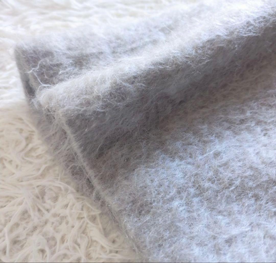 新品同様値引OKウールモヘヤシャギーベルテッドコート Fアイスグレーホワイト