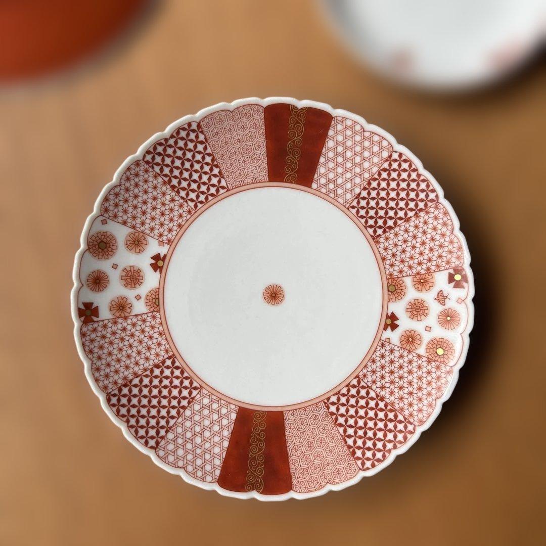 金沢九谷焼　赤絵皿セット　架谷庸子作