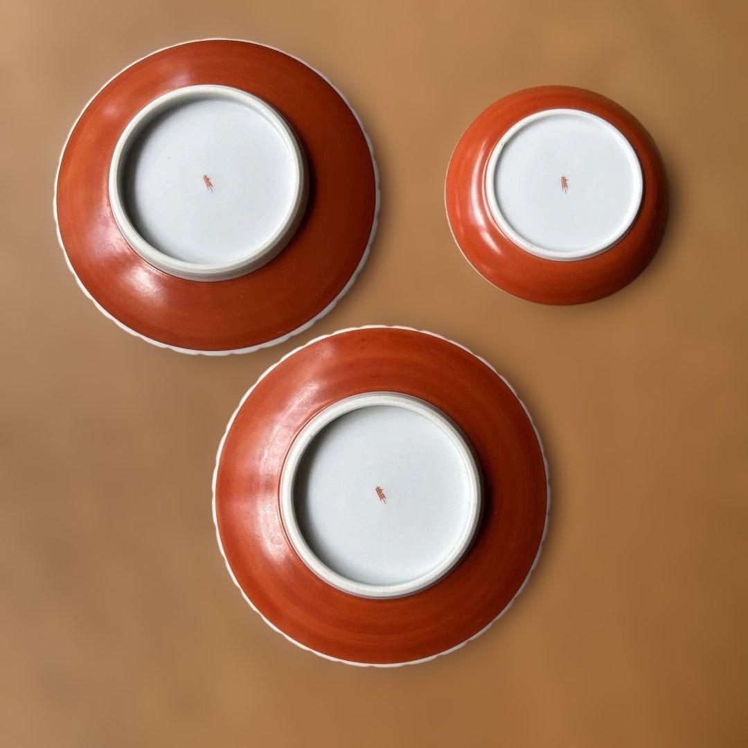 金沢九谷焼　赤絵皿セット　架谷庸子作