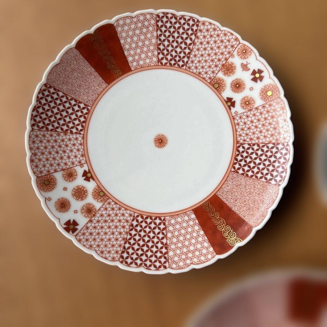 金沢九谷焼　赤絵皿セット　架谷庸子作