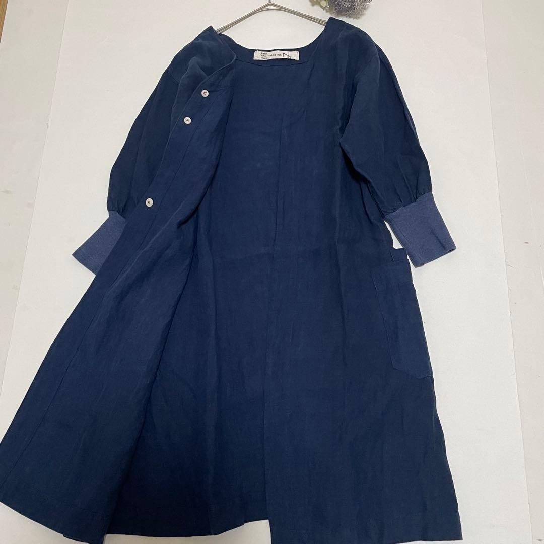 【希少】【レア】【一点物】カポック 割烹着 コート デニム生地 麻 M-L