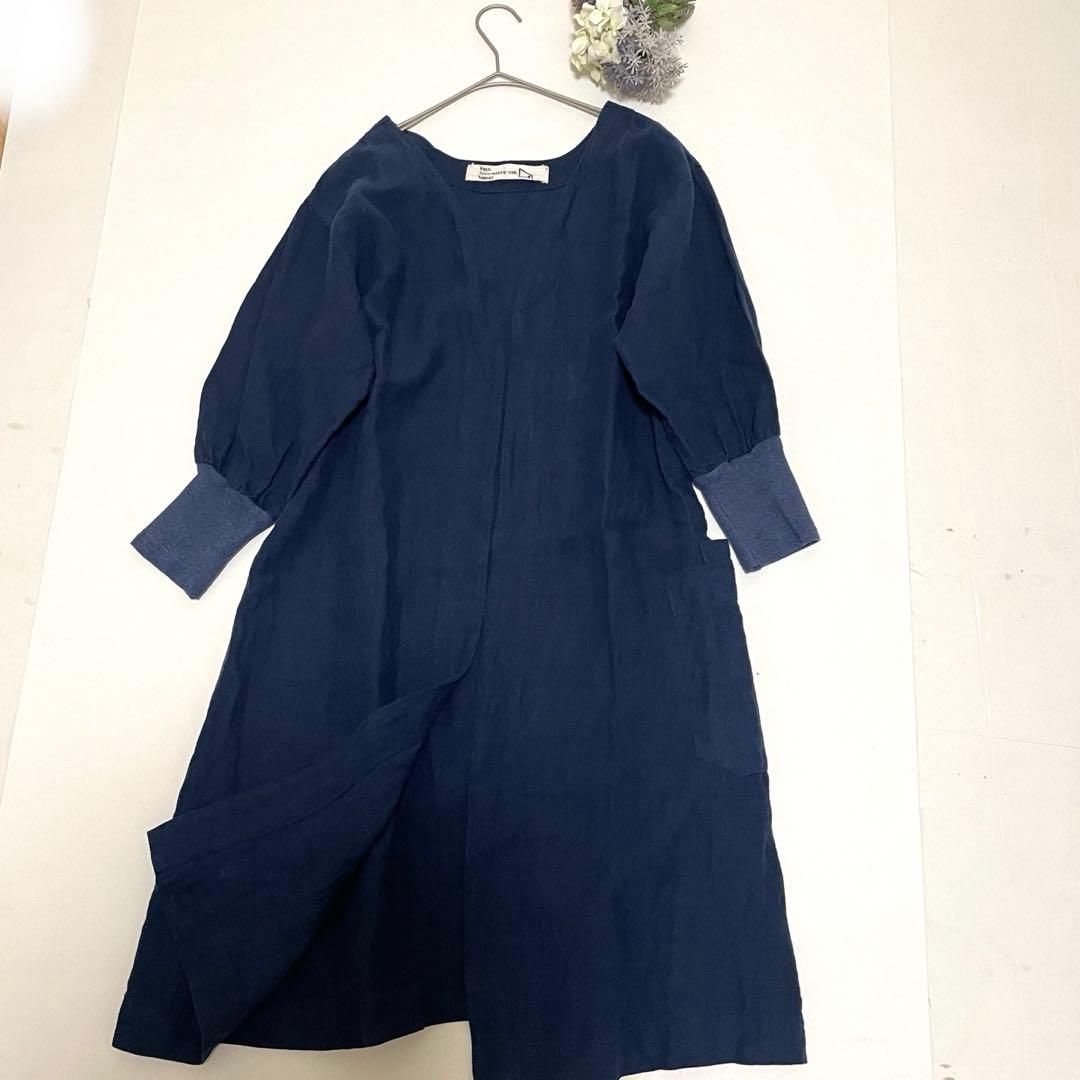 【希少】【レア】【一点物】カポック 割烹着 コート デニム生地 麻 M-L
