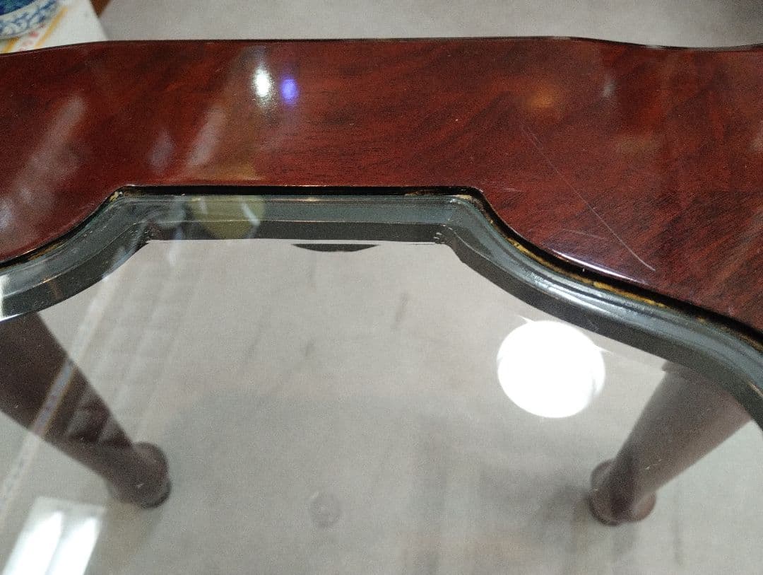 y　英国風ローテーブル　猫脚　ガラステーブル