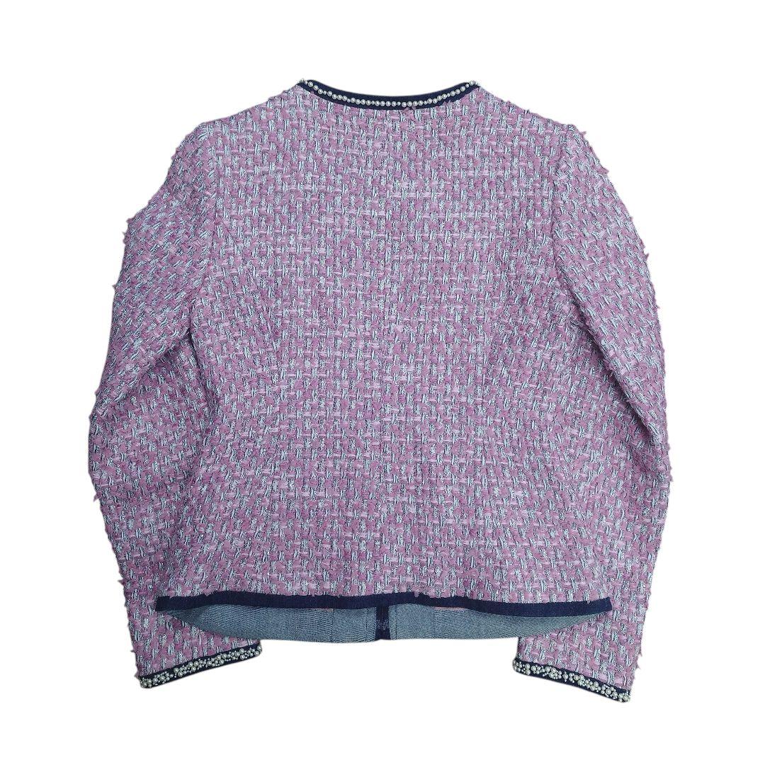 オースチンリード ピンク ツイード パール ビジュー ノーカラー ジャケット