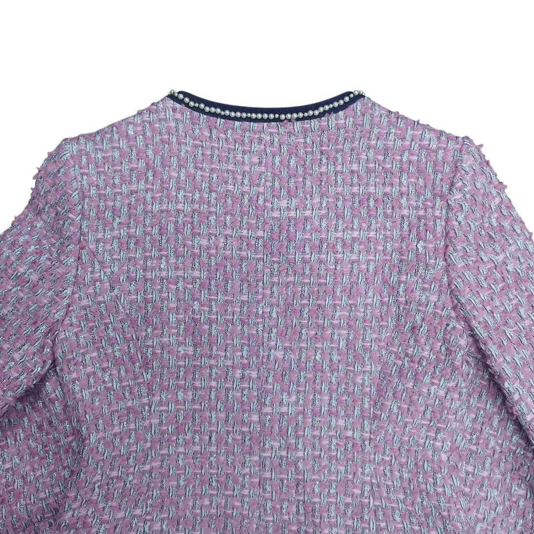 オースチンリード ピンク ツイード パール ビジュー ノーカラー ジャケット