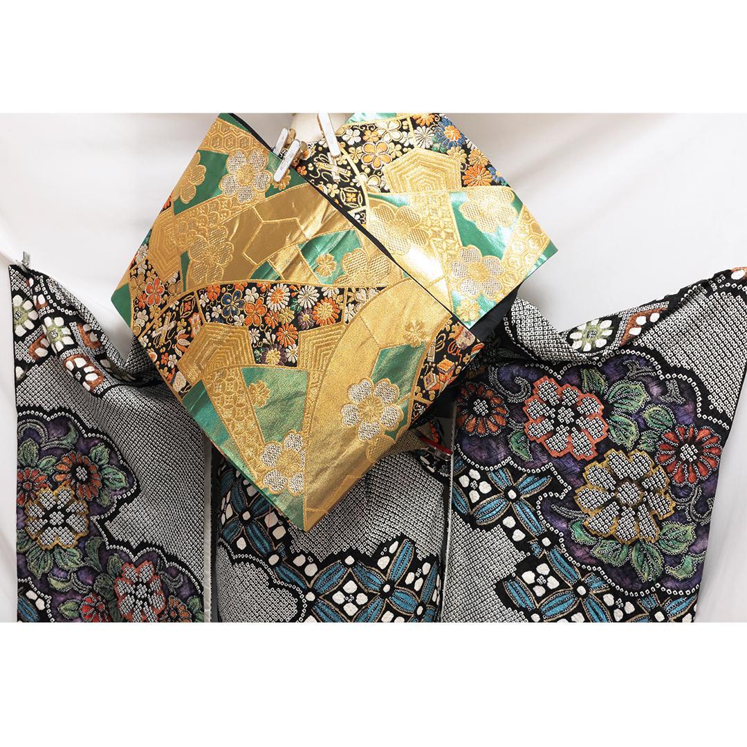 【美品】◆振袖セット◆丈165.5cmフルセット黒総絞り成人式前撮り正絹08HC