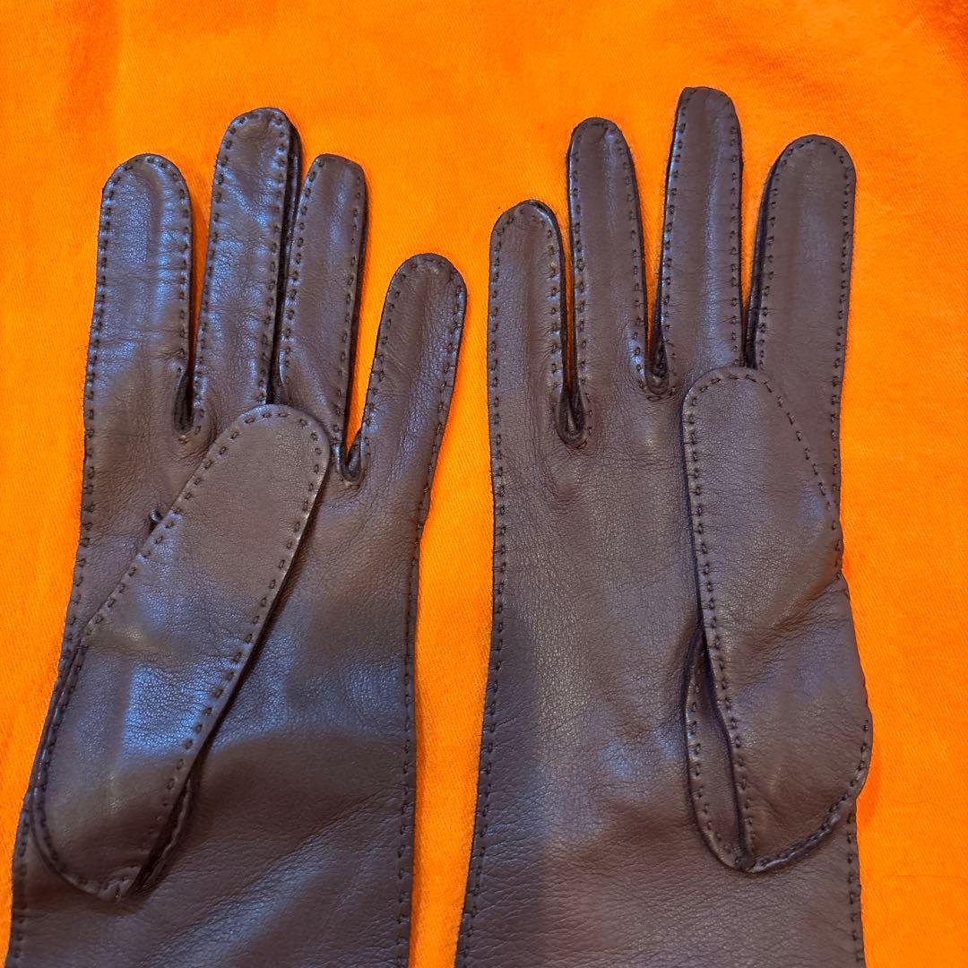 未使用美品エルメス　61/2ブラウン　ラムスキンロング手袋