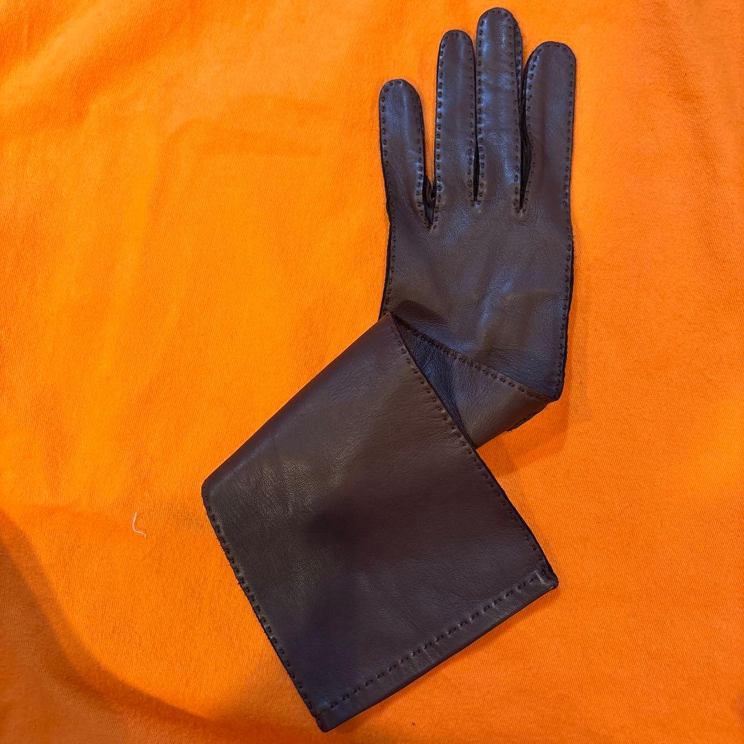 未使用美品エルメス　61/2ブラウン　ラムスキンロング手袋