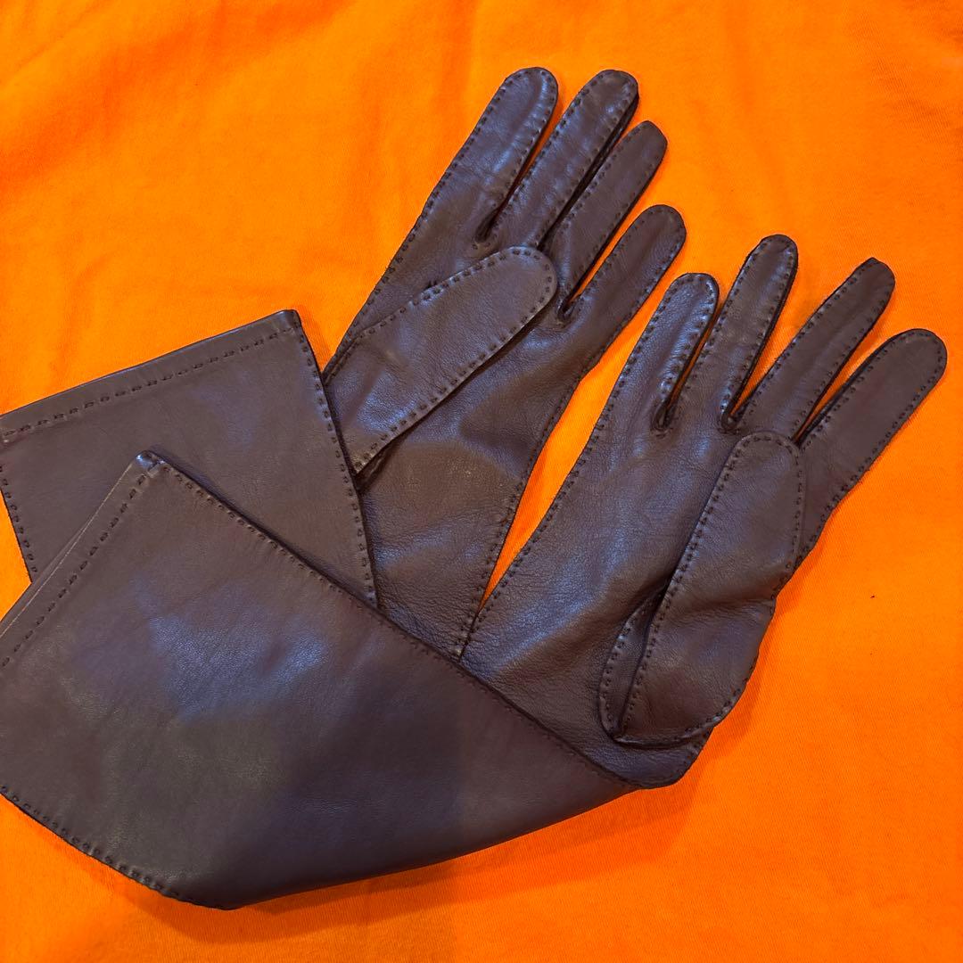 未使用美品エルメス　61/2ブラウン　ラムスキンロング手袋