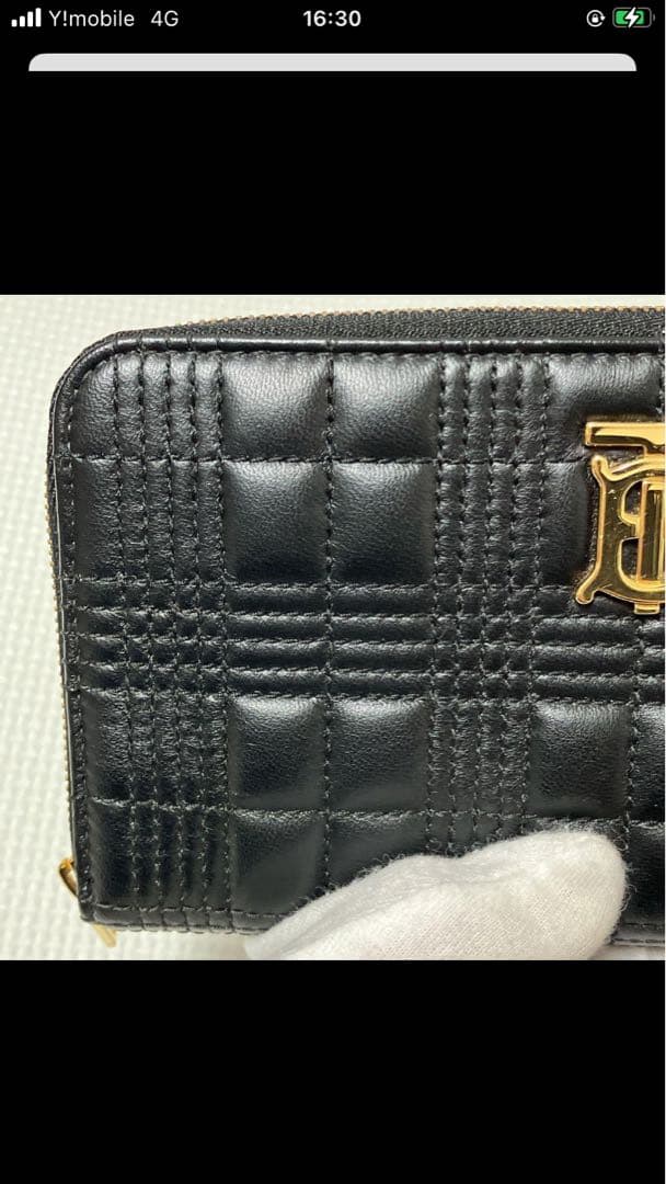 極美品　BURBERRY レザーラウンドジップ長財布　キルティング　黒　TBロゴ