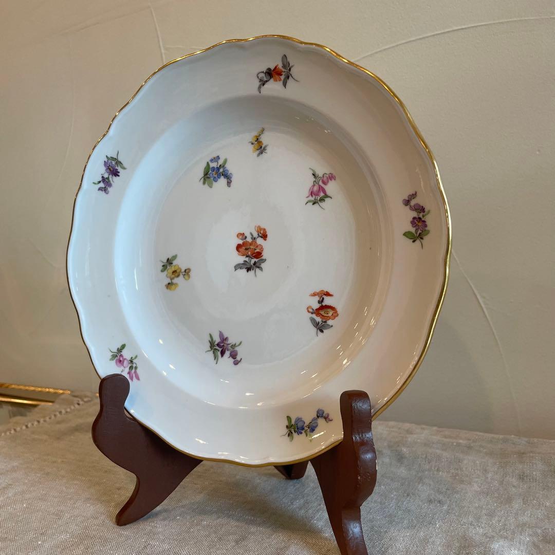 美品　希少　オールドマイセン　小花散らし　コンポート皿　台付皿 果物皿