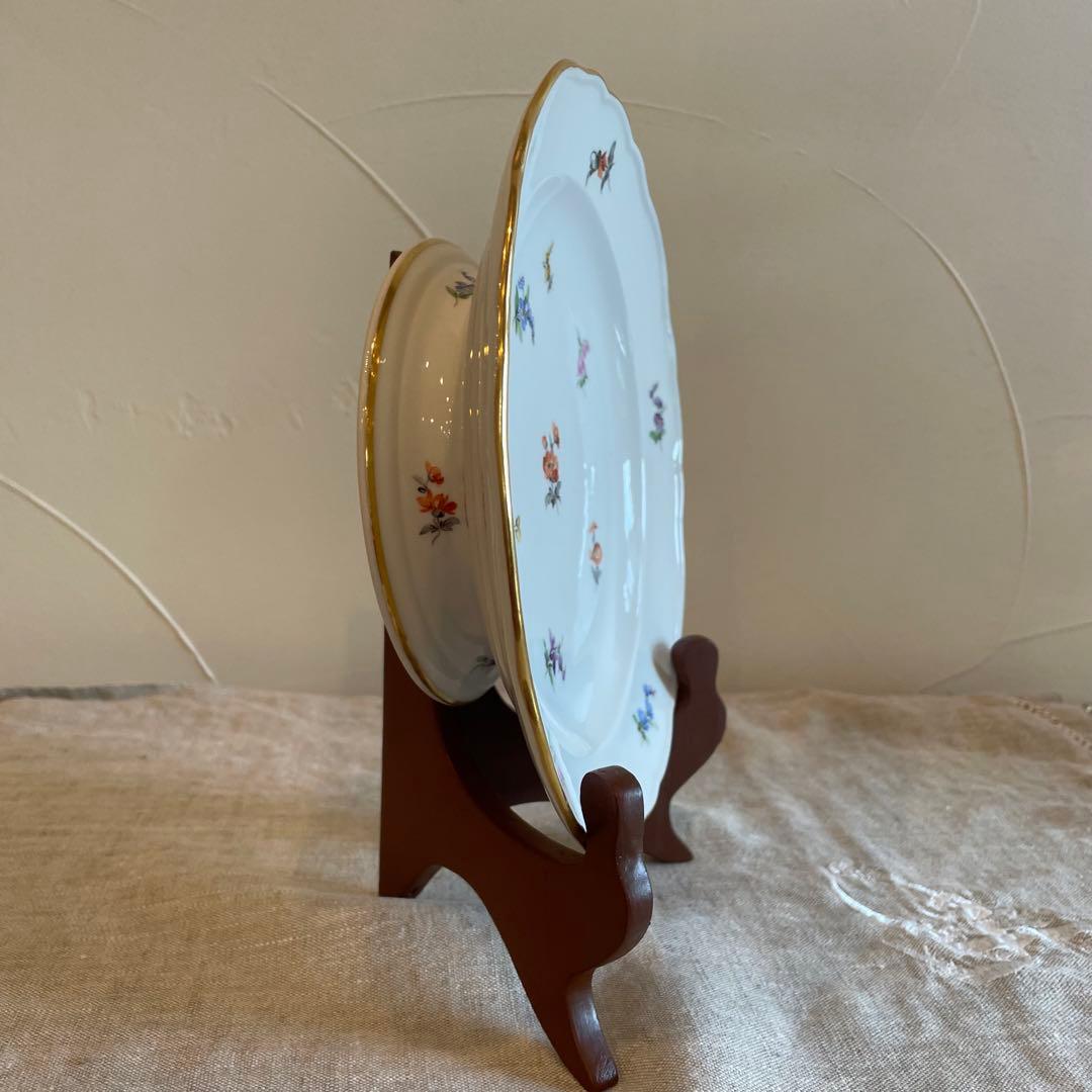 美品　希少　オールドマイセン　小花散らし　コンポート皿　台付皿 果物皿