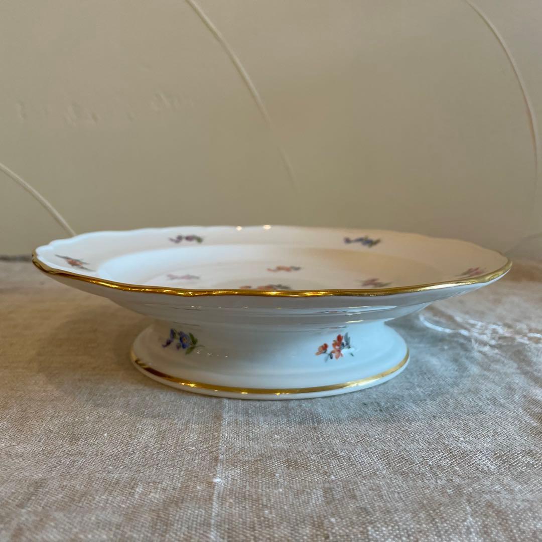 美品　希少　オールドマイセン　小花散らし　コンポート皿　台付皿 果物皿