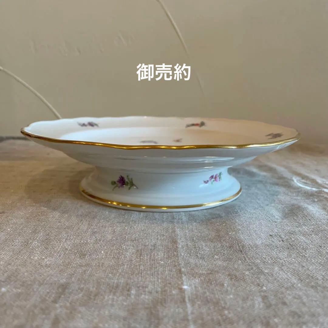美品　希少　オールドマイセン　小花散らし　コンポート皿　台付皿 果物皿