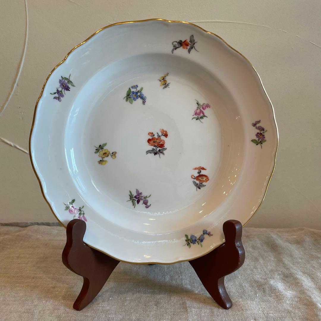 美品　希少　オールドマイセン　小花散らし　コンポート皿　台付皿 果物皿