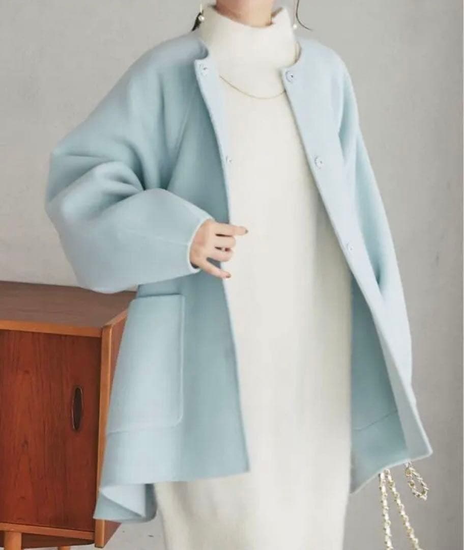 ライトラグランフレアコート　La boutique BonBon サックスブルー