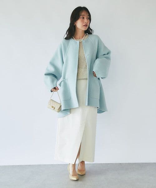 ライトラグランフレアコート　La boutique BonBon サックスブルー