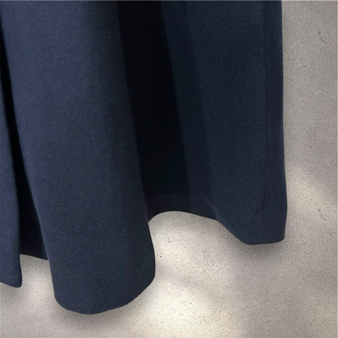 新品 ベルト無し エレガントカラー フレアコート ネイビー S