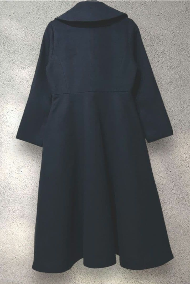 新品 ベルト無し エレガントカラー フレアコート ネイビー S