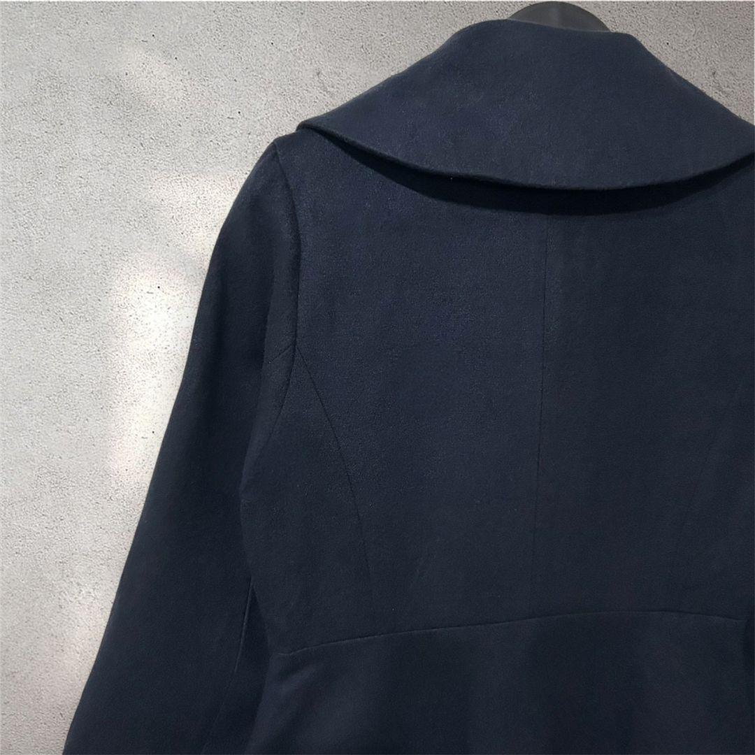 新品 ベルト無し エレガントカラー フレアコート ネイビー S