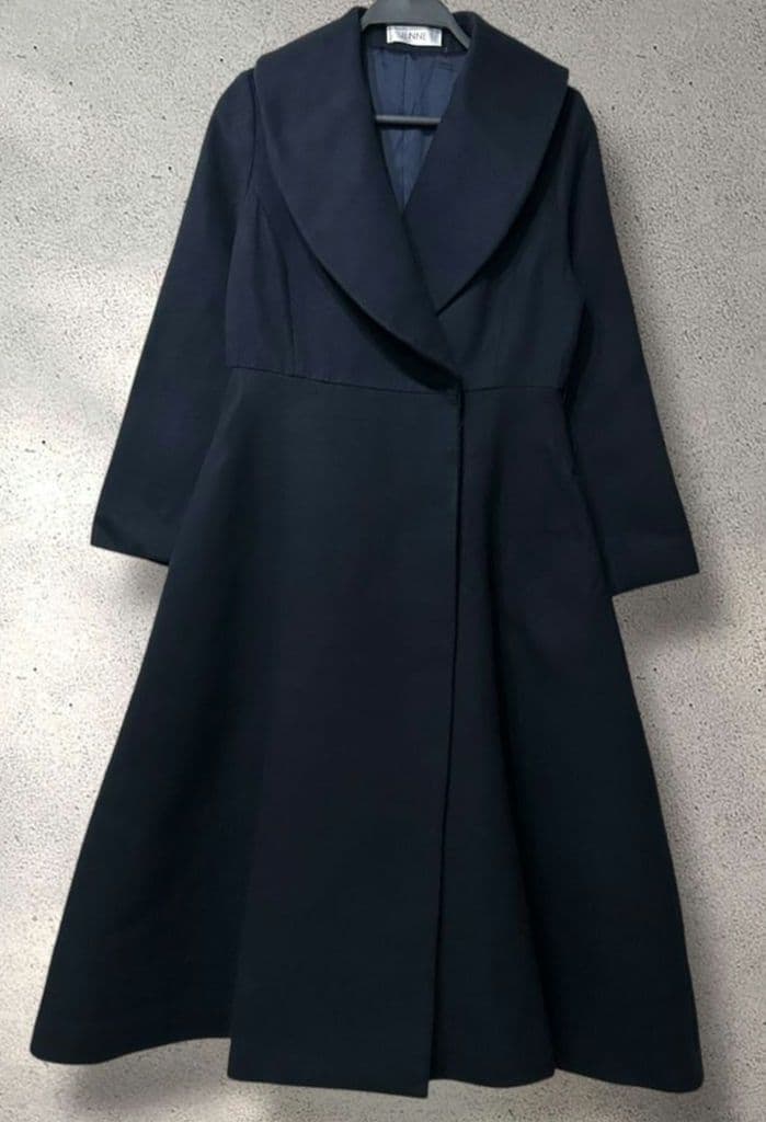新品 ベルト無し エレガントカラー フレアコート ネイビー S