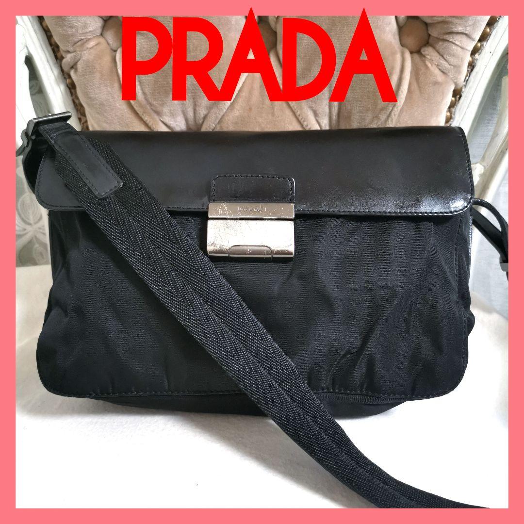 ノーノ!プラダPRADA 斜めがけワンショルダーバッグ 黒 鑑定済