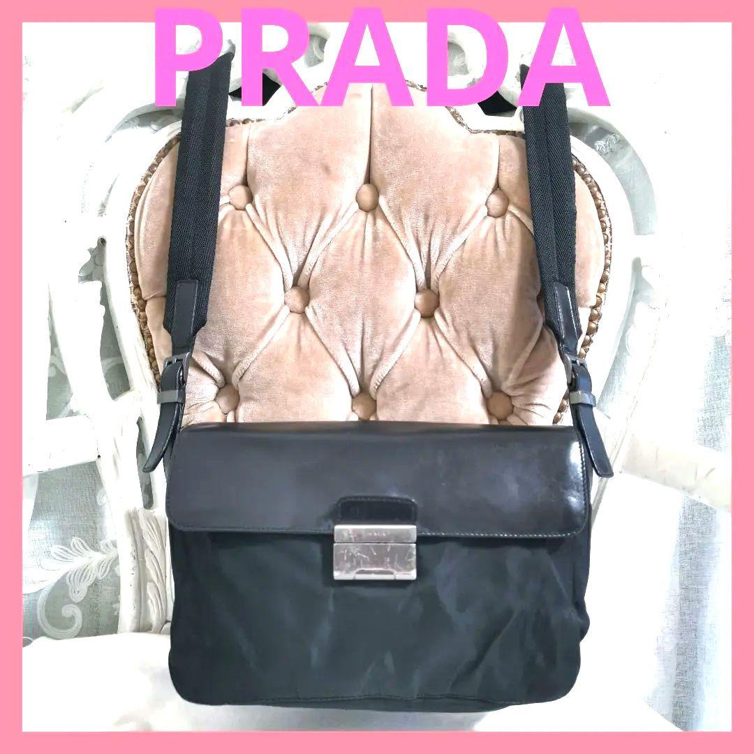 ノーノ!プラダPRADA 斜めがけワンショルダーバッグ 黒 鑑定済
