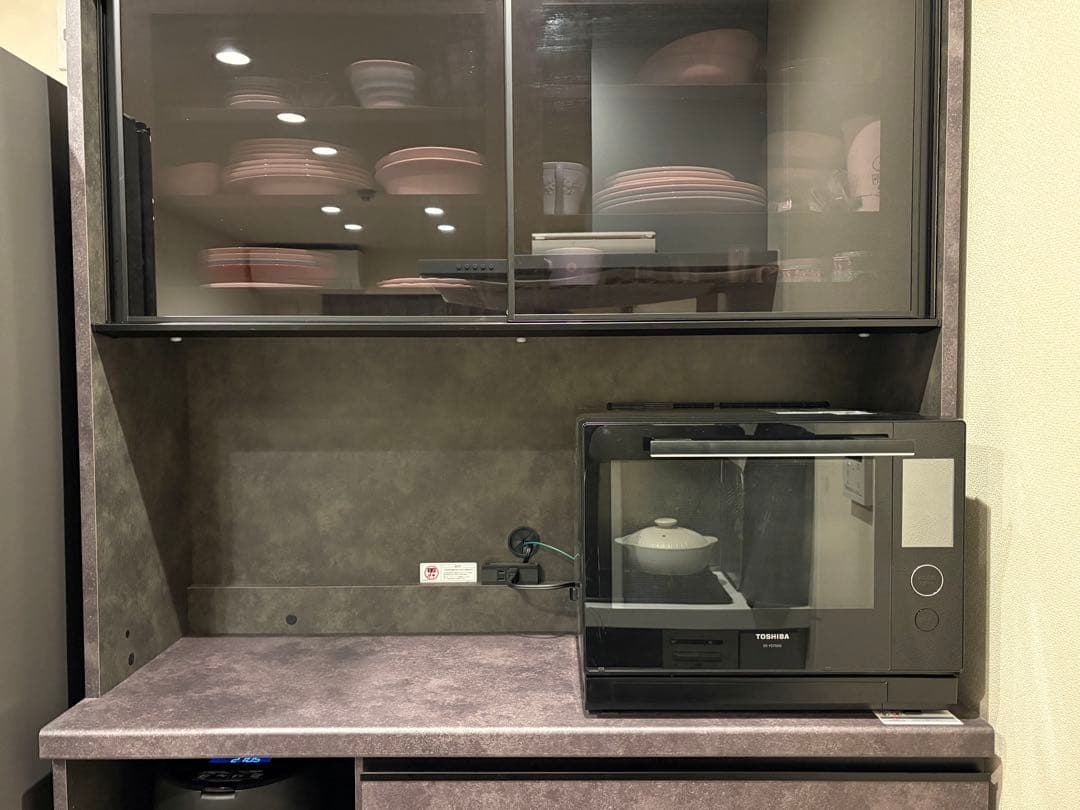 【美品】パモウナEC食器棚 引き戸タイプセラミカネロ 幅120cm 奥行50cm