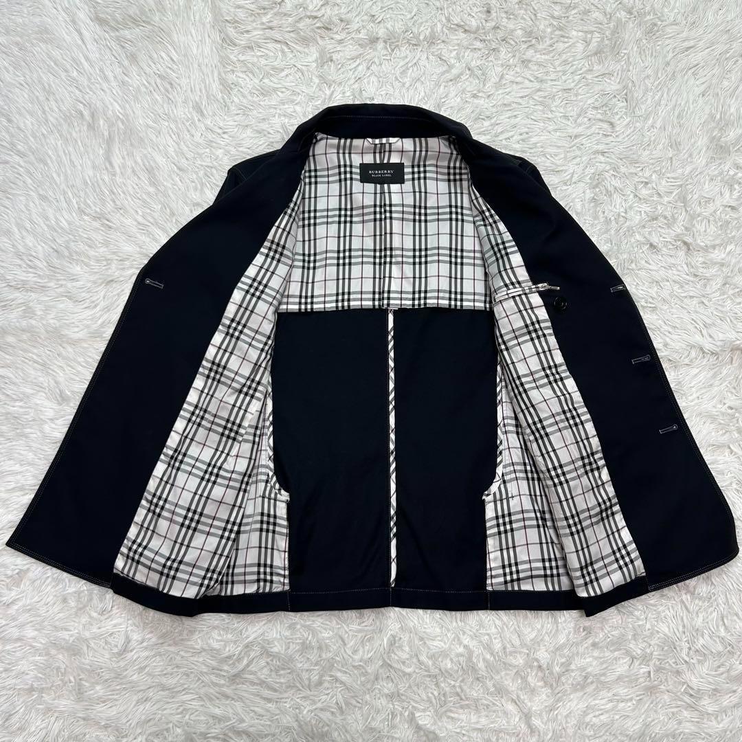 【極美品】バーバリーブラックレーベル ピーコート 銀ボタン ノバチェック M 紺