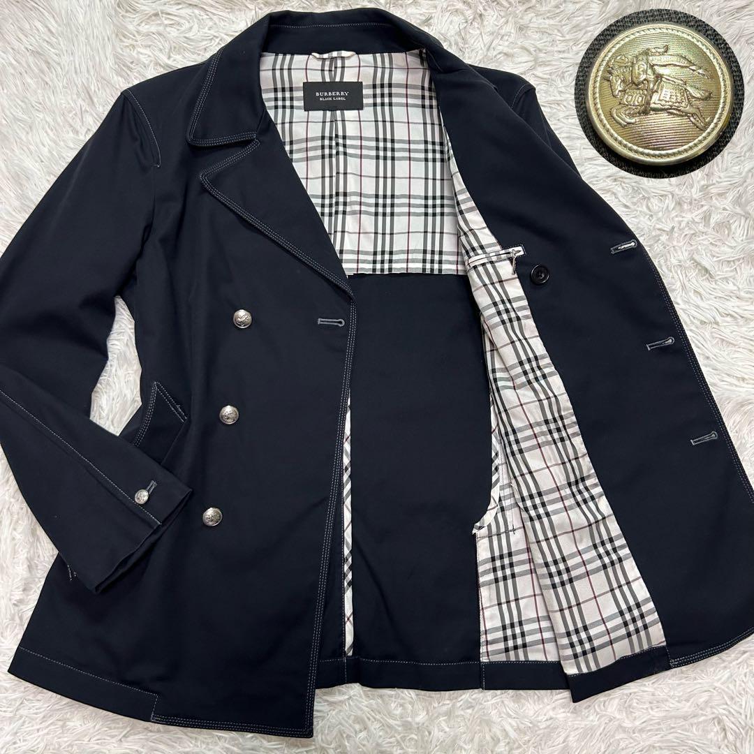 【極美品】バーバリーブラックレーベル ピーコート 銀ボタン ノバチェック M 紺
