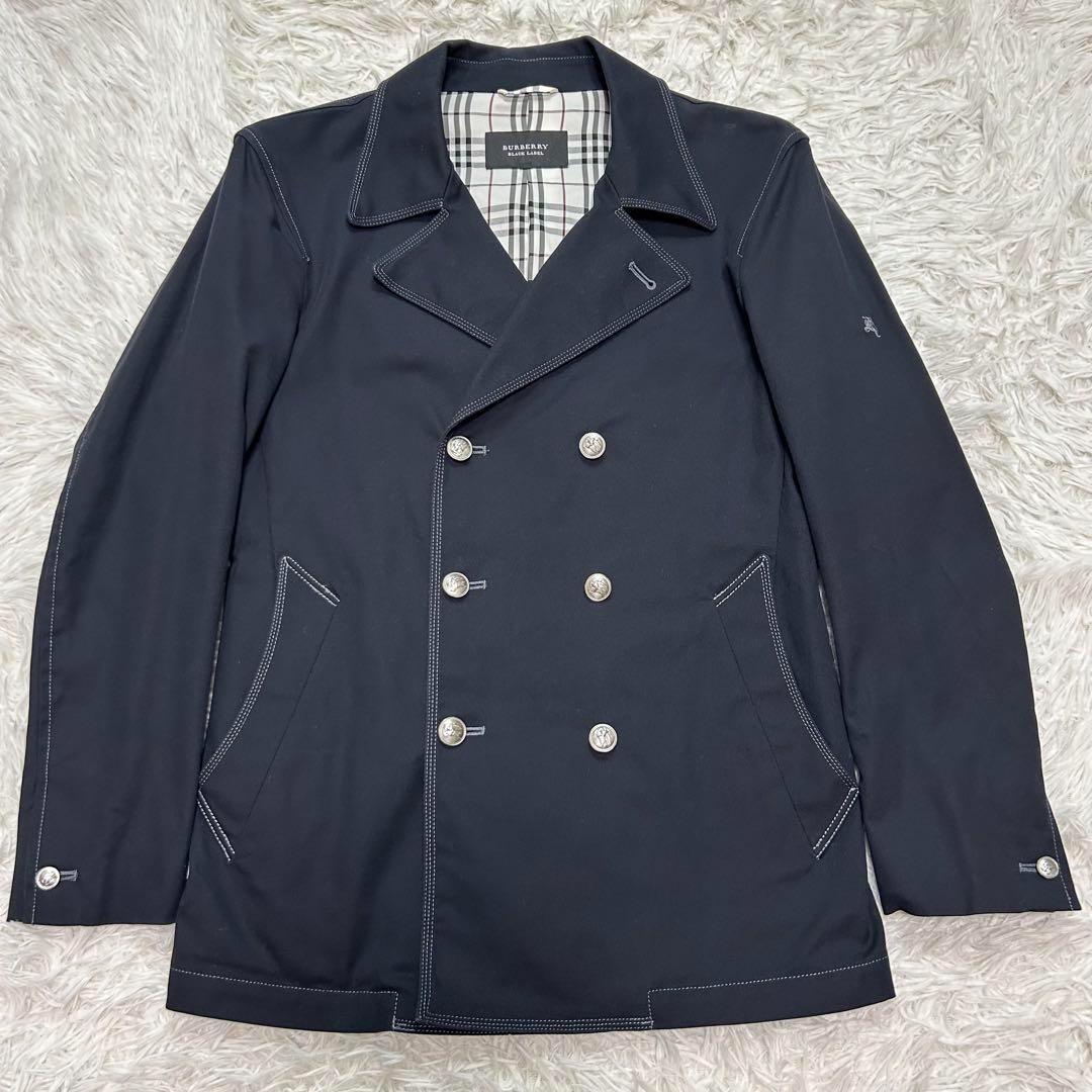 【極美品】バーバリーブラックレーベル ピーコート 銀ボタン ノバチェック M 紺
