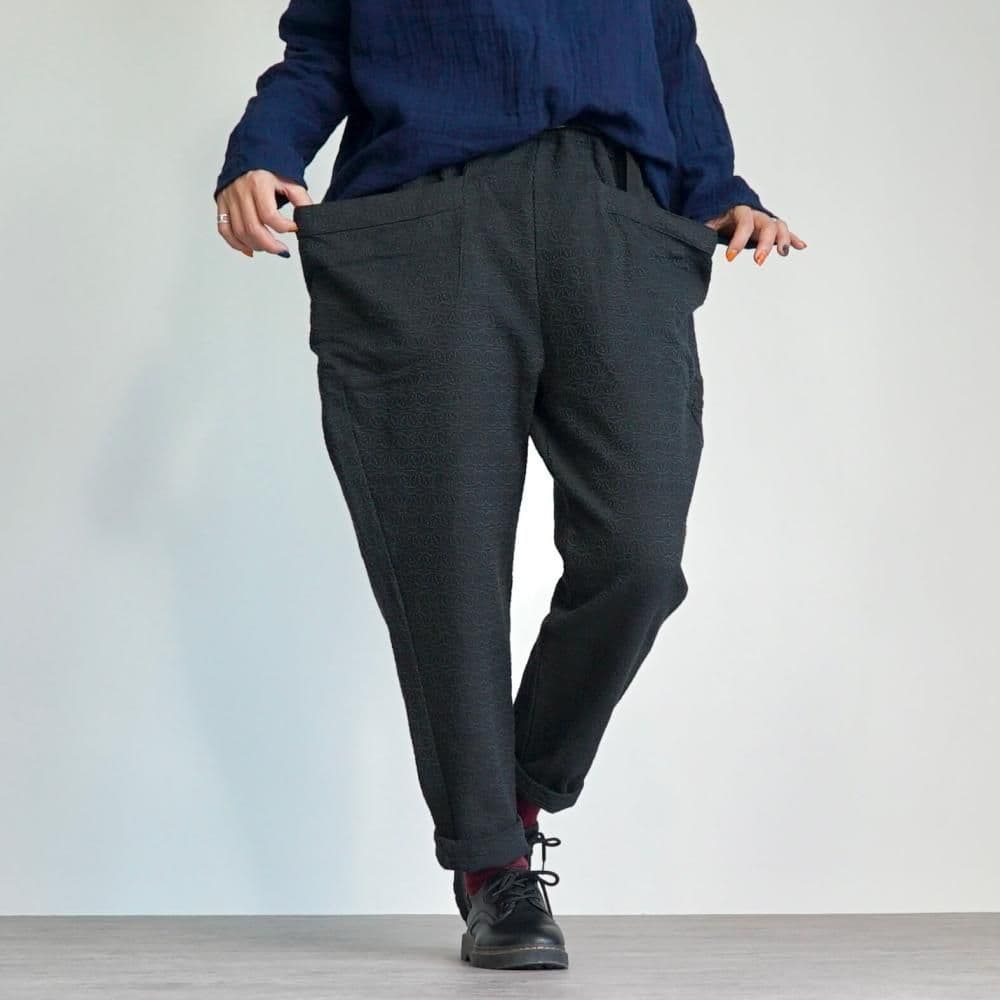 UZUiRO 麻柄キャンプワークパンツ/ブラック/刺し子織