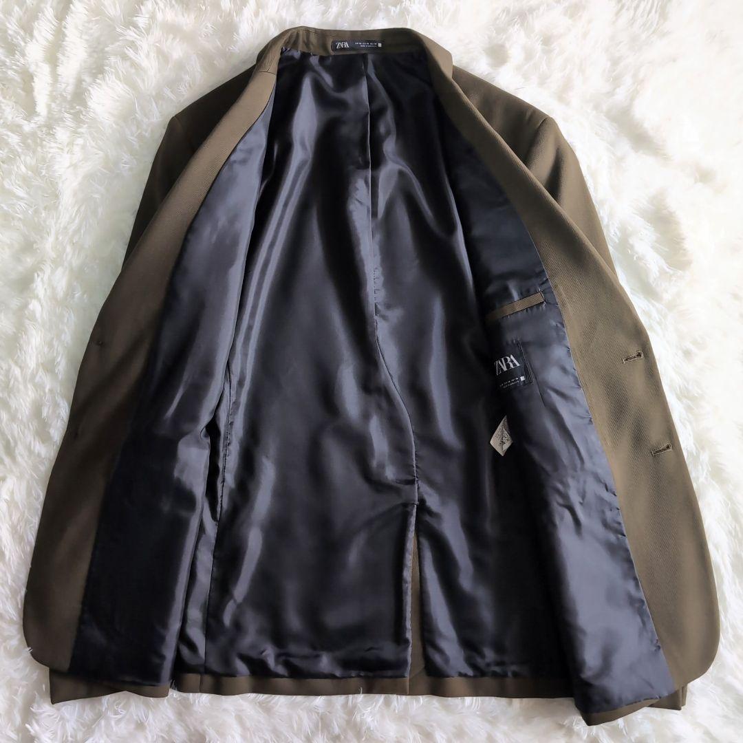 美品 ZARA シングル2B スーツ セットアップ L～XL W82cm カーキ
