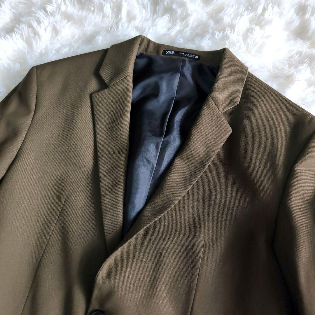 美品 ZARA シングル2B スーツ セットアップ L～XL W82cm カーキ