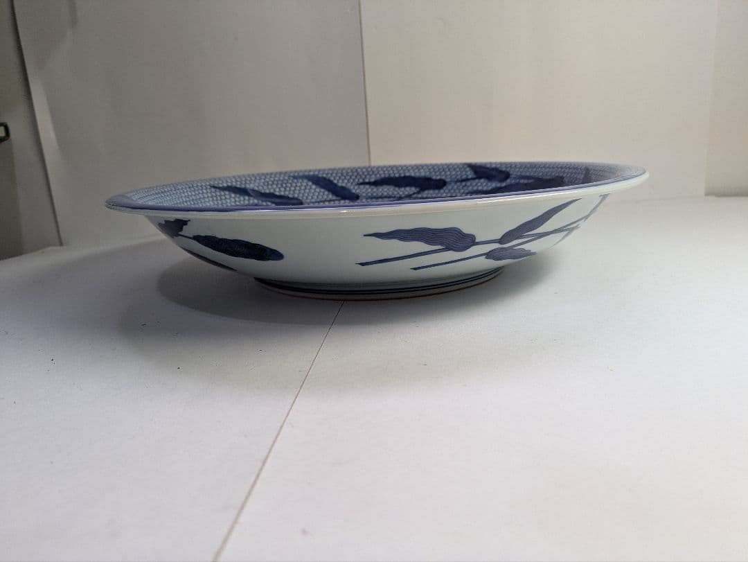 有田焼、　館林源右衛門窯、『染付粟鶉図大皿』、銘「源右衛門」有、皿立付、箱無