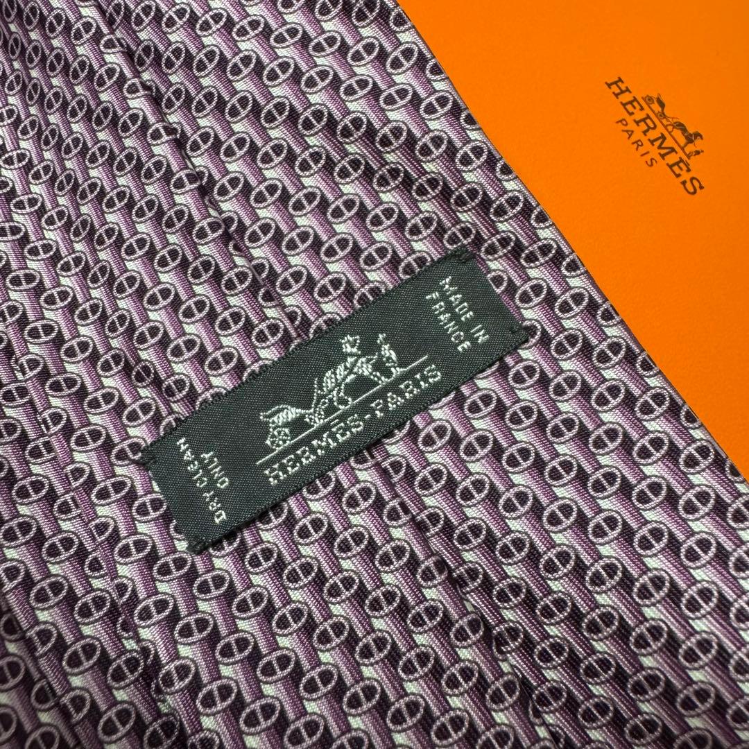 未使用 エルメス シェーヌダンクル アンカーチェーン H柄 ネクタイ パープル