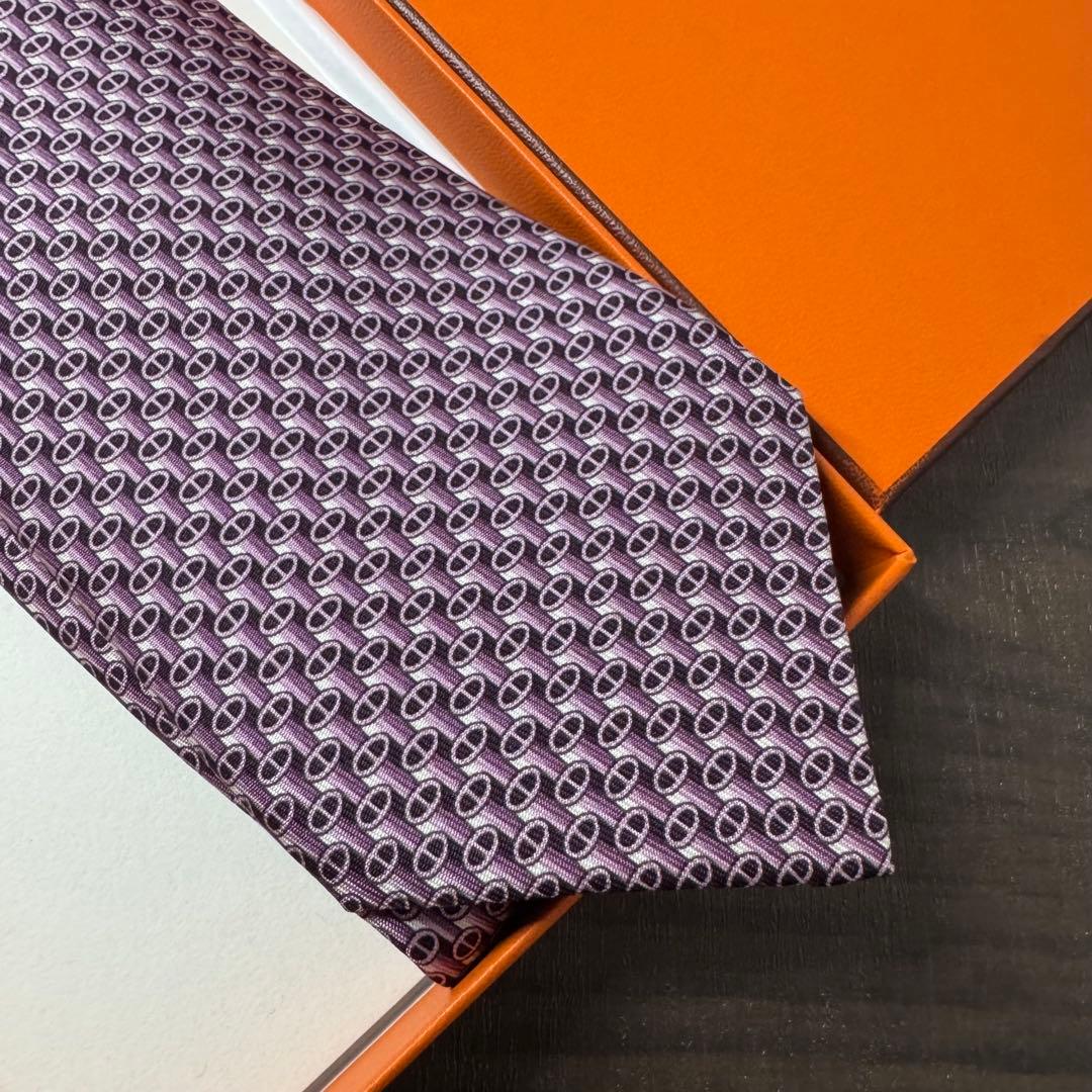 未使用 エルメス シェーヌダンクル アンカーチェーン H柄 ネクタイ パープル