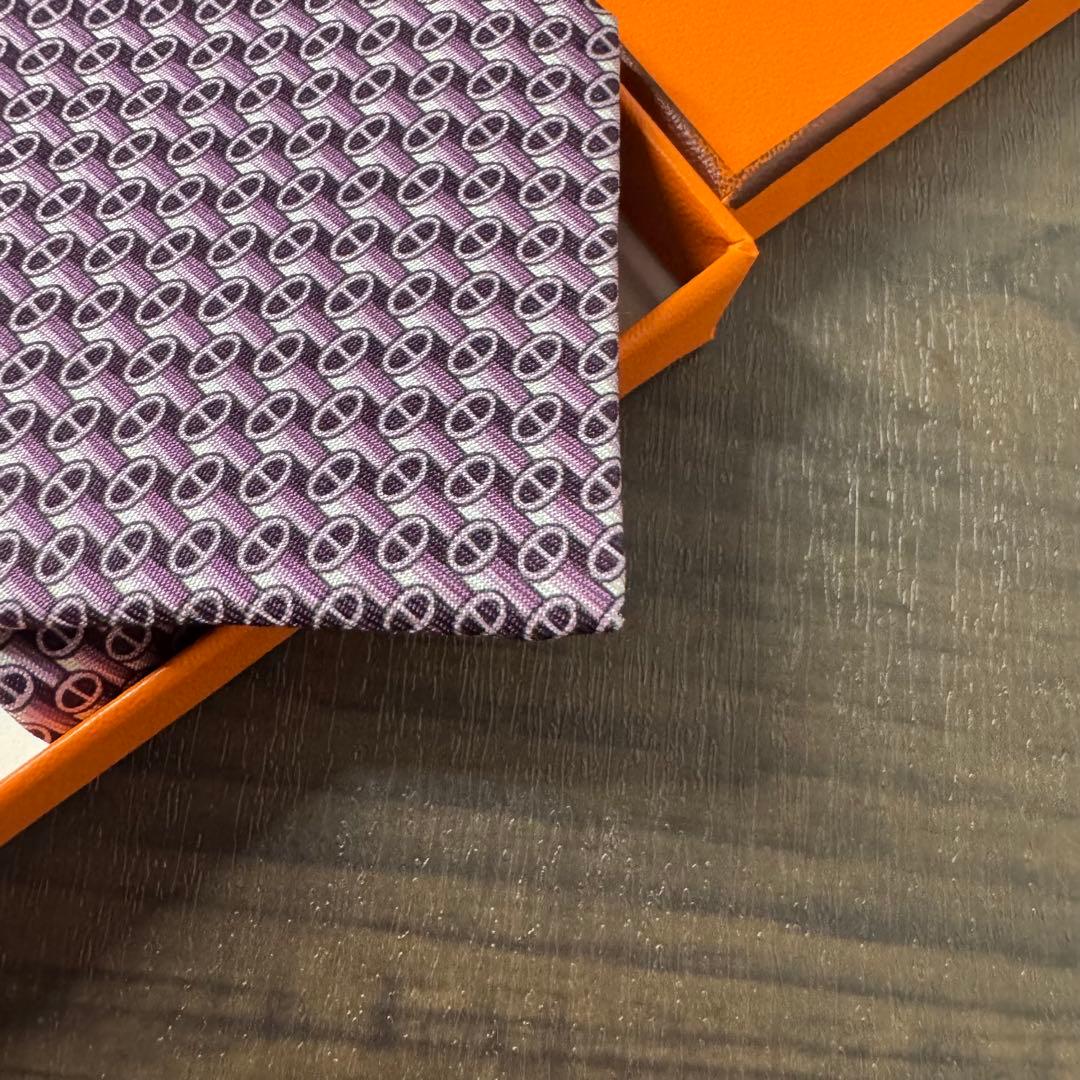 未使用 エルメス シェーヌダンクル アンカーチェーン H柄 ネクタイ パープル