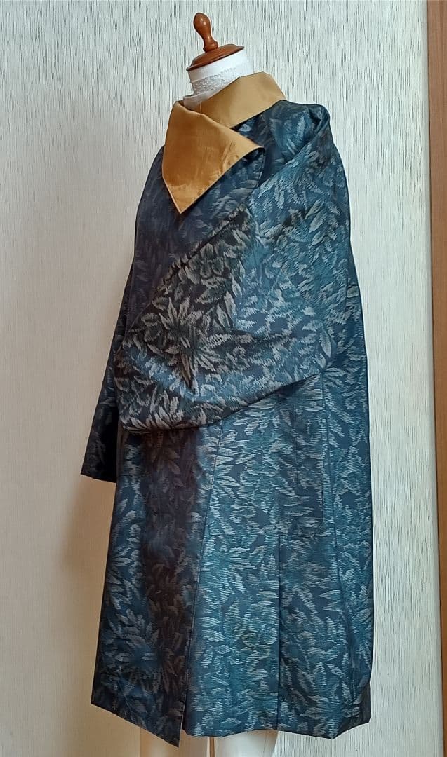 大島紬ロングコート／ラグラン袖 　　　　フリーサイズ