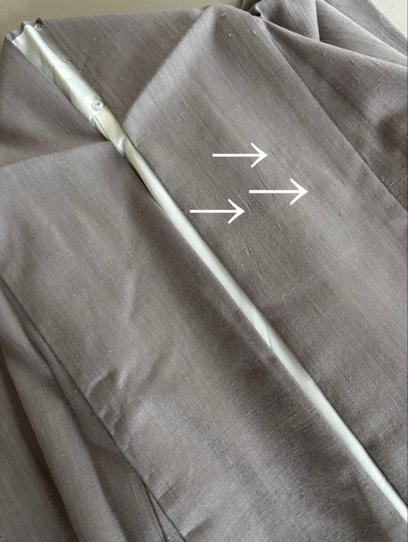 〈訳あり価格〉正絹 無地 袷 結城紬 グレイッシュパープル 洒落紋 波に千鳥