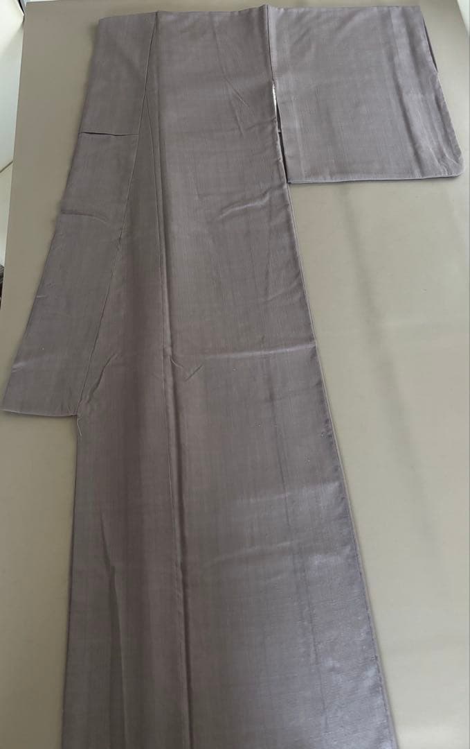 〈訳あり価格〉正絹 無地 袷 結城紬 グレイッシュパープル 洒落紋 波に千鳥