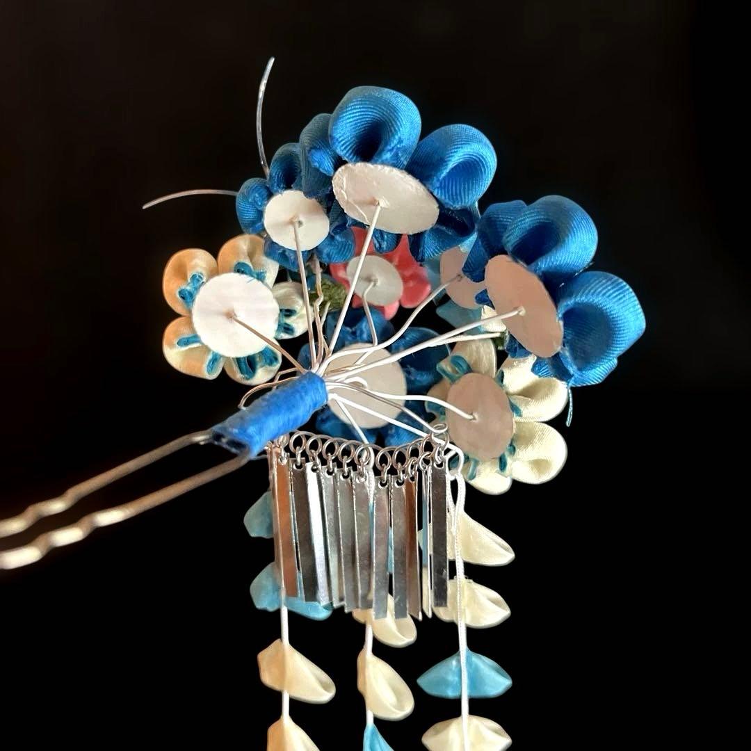 日本髪 髪飾り 七五三(7歳)～成人式 (ブルー×ピンク)