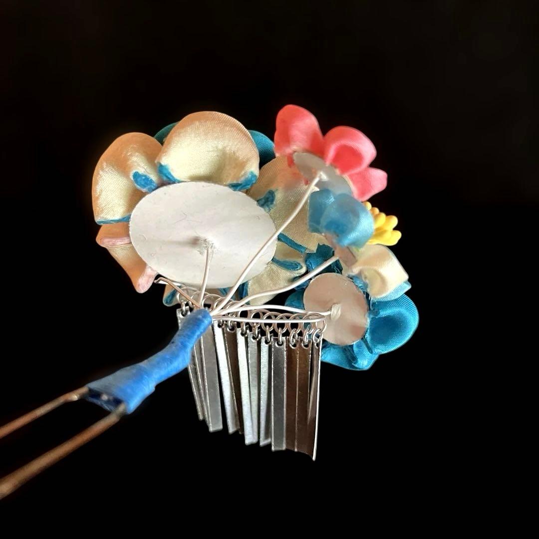 日本髪 髪飾り 七五三(7歳)～成人式 (ブルー×ピンク)