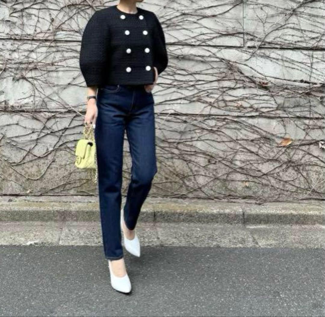 cygne シーニュ　レザーボタンツイードジャケット　Lydie+ ブラック