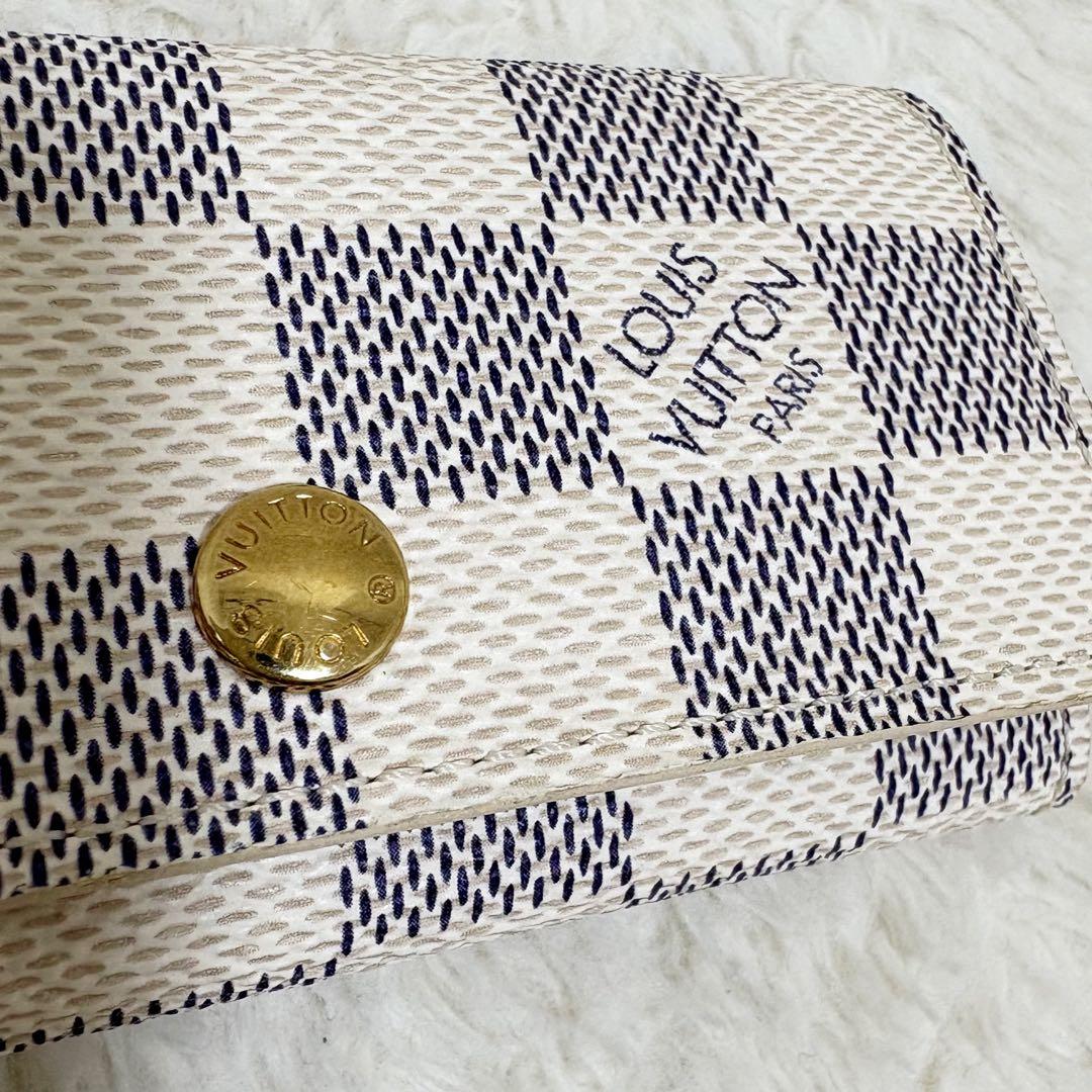 極美品　ルイヴィトン　ミュルティクレ4 キーケース　4連　ダミエ　アズール　白