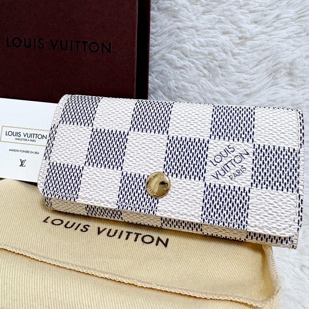 極美品　ルイヴィトン　ミュルティクレ4 キーケース　4連　ダミエ　アズール　白