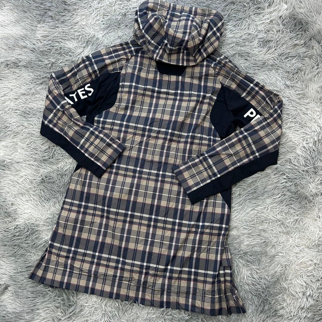 新品　パーリーゲイツ　ワンピース　中綿　チェック柄　フーディ　ベージュ　サイズ2